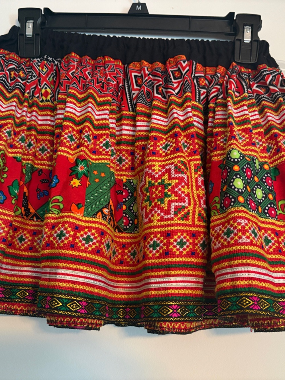 Girls Red Patterned Elastic Waist Skirt
